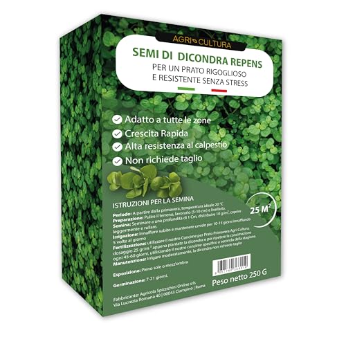Agri-Cultura® | Dicondra Semi 25 M² | Prato Senza Manutenzione, Alta Resistenza Alla Siccità E Al Calpestio | Semi Di Dichondra Repens Adatti A Zone O