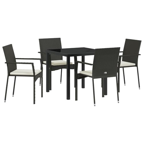 Vidaxl Set Da Pranzo Da Giardino 5 Pezzi Con Cuscini Nero Polyrattan