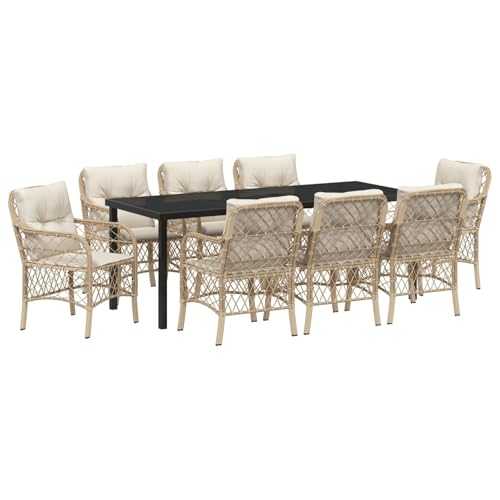 Vidaxl Set Da Pranzo Da Giardino 9 Pezzi Con Cuscini Beige Rattan Polimerico
