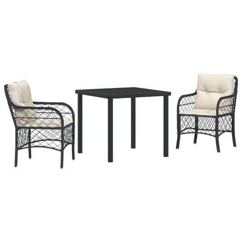 Vidaxl Set Da Pranzo Da Giardino 3 Pezzi Con Cuscini In Rattan Poliestere Neri