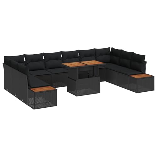 Vidaxl Set Divano Giardino 11 Pezzi Con Cuscini Nero Rattan Pe, Divano Giardino 2 Posti Con Storage E Cuscini Nero Rattan Pe