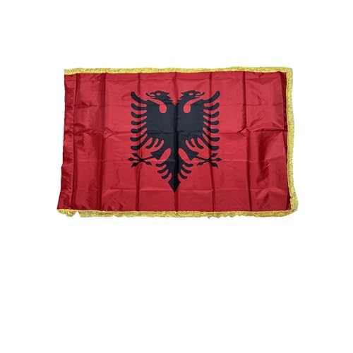 Stormflag Albania Satin Frange Flaggen En 3X5Ft/90X150Cm Poliestere Con Frange Dorate