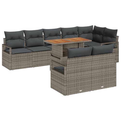Set Divano Giardino 9 Pezzi Con Cuscini Grigio Polyrattan, Divano 2 Posti Con Cuscini Grigio Polyrattan