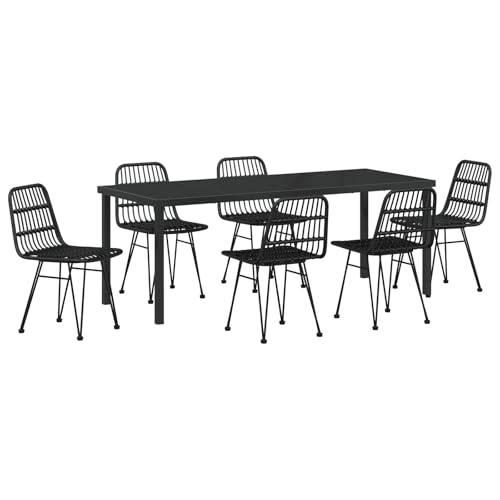 Vidaxl Set Da Pranzo Da Giardino 7 Pezzi Nero Polyrattan