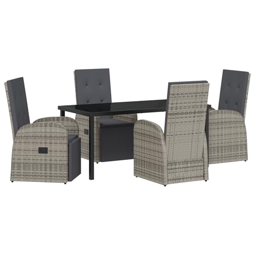 Vidaxl Set Da Pranzo Da Giardino In 5 Pezzi Con Cuscini Grigio Polyrattan