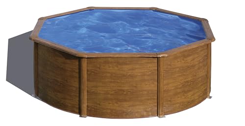 Gre Kit350W Pacific. - Piscina Fuori Terra In Acciaio, Rotonda Con Aspetto In Legno. Piscina Scomponibile Per Giardino. 350 X 120 Cm