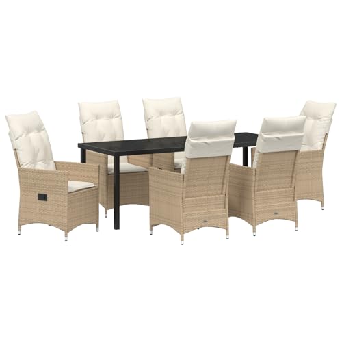 Vidaxl Set Da Pranzo Da Giardino In 7 Pezzi Con Cuscini Beige Rattan In Poly