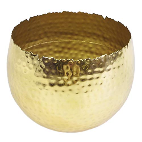 Leaf Leaf-7307 - Vaso Grande In Metallo, 22 X 17 Cm, Colore: Oro Martellato, Bordo Curvato