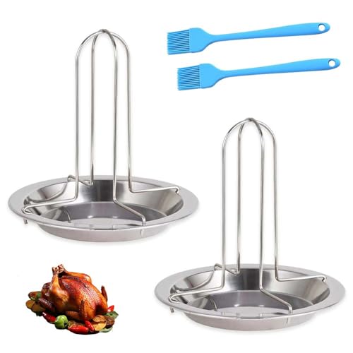 Bngxr 2 Griglia Per Pollo, Porta Pollo In Acciaio Inossidabile Con 2 Pennelli Per Olio Da Cucina, Roaster Rack Verticale Con Vassoio Antigoccia, Per F