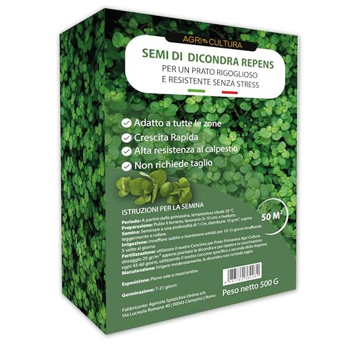 Agri-Cultura® | Dicondra Semi 50 M² | Prato Senza Manutenzione, Alta Resistenza Alla Siccità E Al Calpestio | Semi Di Dichondra Repens Adatti A Zone O