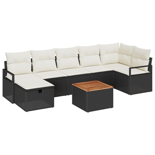 Set Di Divani Da Giardino 8 Pezzi Con Cuscini In Rattan Nero, Divano Da Giardino 2 Posti Con Cuscini In Rattan Nero