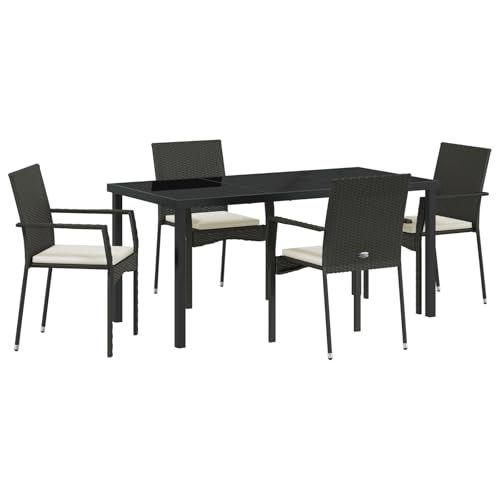 Vidaxl Set Da Pranzo Da Giardino Da 5 Pezzi Con Cuscini Nero Polyrattan
