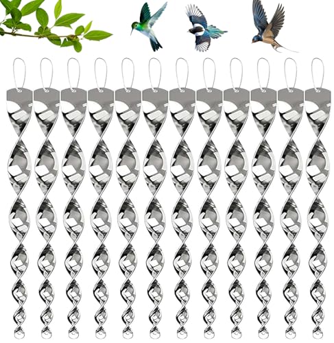 12 Pezzi Repellente Per Uccelli Riflettente,Riflettente Spirale,Spirale Dispositivo Deterrente,Uccelli Riflettente Argento,Per Evita Gli Uccelli In Ca