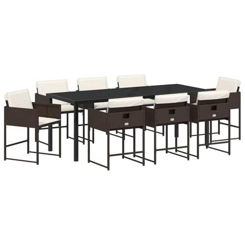 Vidaxl Set Da Pranzo Da Giardino 9 Pezzi Con Cuscini Rattan Polimero Marrone