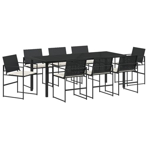 Vidaxl Set Da Pranzo Da Giardino 9 Pezzi Con Cuscini Nero Rattan Polimerico