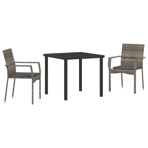 Vidaxl Set Da Pranzo Da Giardino 3 Pezzi Con Cuscini Grigio Polyrattan