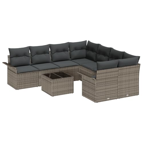 Vidaxl Set Divani Giardino Da 9 Pezzi Con Cuscini Grigi In Polyrattan