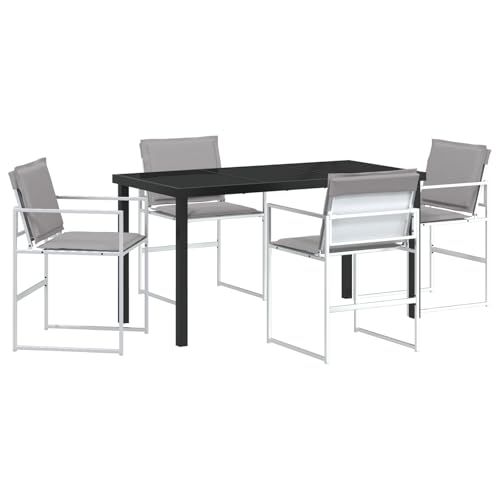 Vidaxl Set Da Pranzo Giardino 5 Pezzi Con Cuscini Bianchi In Textilene E Acciaio
