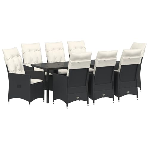 Vidaxl Set Da Pranzo Da Giardino 9 Pezzi Con Cuscini Rattan Polipropilene Nero