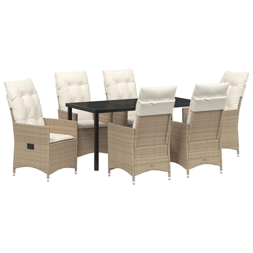 Vidaxl Set Da Pranzo Da Giardino 7 Pezzi Con Cuscini, Polyrattan Beige