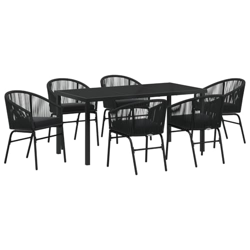 Vidaxl Set Da Pranzo Da Giardino 7 Pezzi In Rattan Poliestere Nero