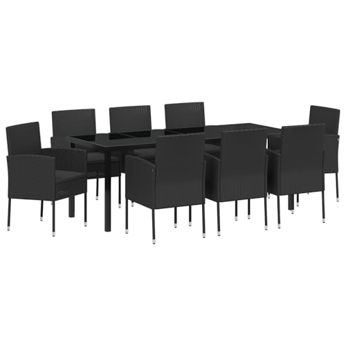 Vidaxl Set Da Pranzo Da Giardino Da 9 Pezzi Con Cuscini Rattan Polare Nero
