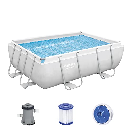 Bestway Power Steel Frame Set Piscina Con Pompa Filtro 282 X 196 X 84 Cm, Grigio Chiaro