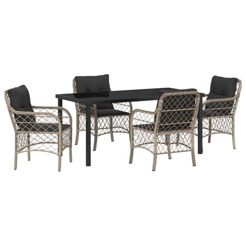 Vidaxl Set Da Pranzo Da Giardino 5 Pezzi Con Cuscini Grigio Chiaro Rattan Poliestere