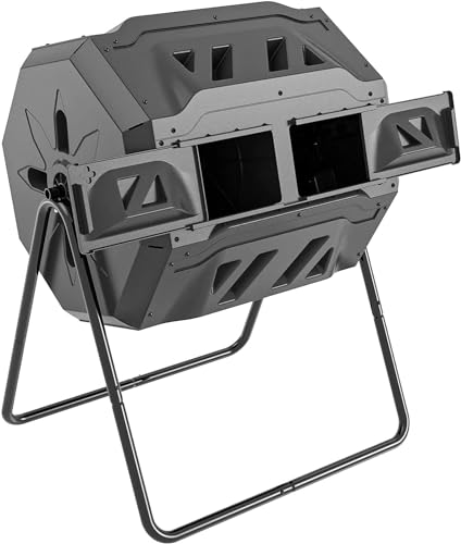 Compost Bin - Tumbler Bin, 160 L, Per Una Migliore Circolazione Dell'Aria, Compostiera Efficiente, Rotante, Per Giardino, Colore Nero