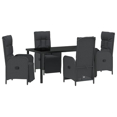 Vidaxl Set Da Pranzo Giardino 5 Pezzi Con Cuscini Nero Polyrattan