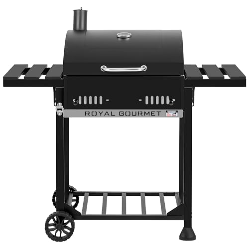 Royal Gourmet Barbecue A Carbonella Con Ripiani Laterali Pieghevoli, Griglia Con Dekl, Termometro, Griglia A Carbone, Nero