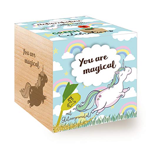Feel Green Grow Your Own - Cubo In Legno Con Incisione Laser You Are Magical, Idea Regalo Sostenibile, Ecocube, Made In Austria