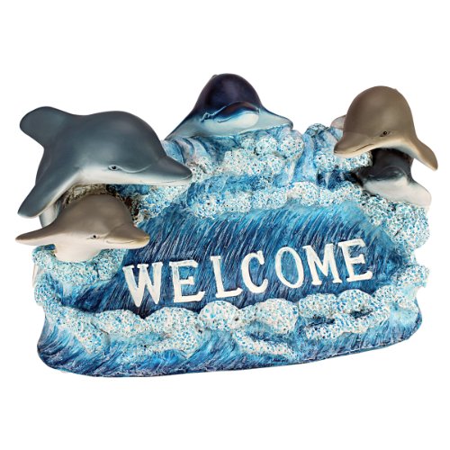 Design Toscano Qm13001 Statua Di Benvenuto Delfino, Multicolore, 15X32X20.5 Cm