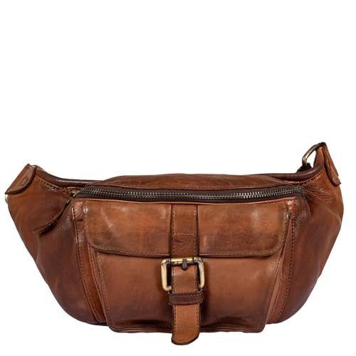 Avirex, Collezione Bell, Marsupio In Pelle Da Uomo – Stile Vintage, Vera Pelle Tamponata A Mano, Tasche Con Zip E Bottone – Cintura Regolabile Per Mas
