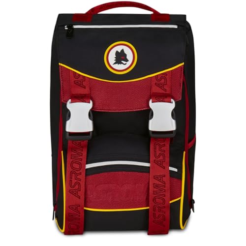 Seven As Roma Zaino Doppio Scomparto Estensibile Calcio, Nero, Maxi Capienza, Schienale Preformato, Bambino, Scuola Elementare