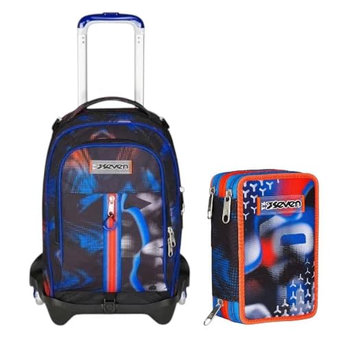 Varzi Seven School Pack Optical Shade Boy: Trolley Jack 3Wd Con Grafica Optical Shade + Astuccio 3 Zip Fornito 45 Pezzi, Stile E Praticità Per La Scuo