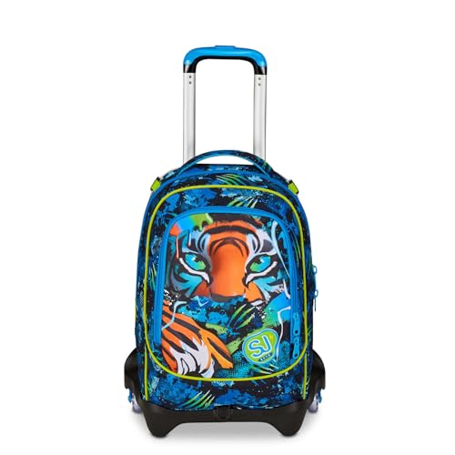 Sj Gang Style Jam Gang Trolley Scuola Jack 3 Ruote Air Tiger, Blu, 3 In 1, Zaino Triplo Uso Con Carrello Sganciabile, 33 L, Zaino Scuola Elementare, Z