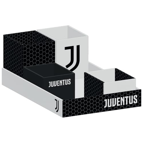 Seven Juventus Organizer Per Scrivania, Nero E Bianco, Organizer Scrivania Con 4 Scomparti Per Cancelleria, Scuola E Tempo Libero, Ragazzo E Ragazza