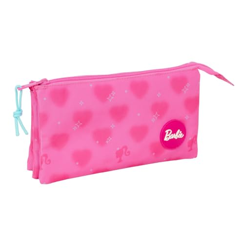 Safta Barbie Cuori - Astuccio Triplo, Astuccio Per Bambini, Ideale Per Bambini In Età Scolastica, Comodo E Versatile, Qualità E Resistenza, 22 X 3 X 1