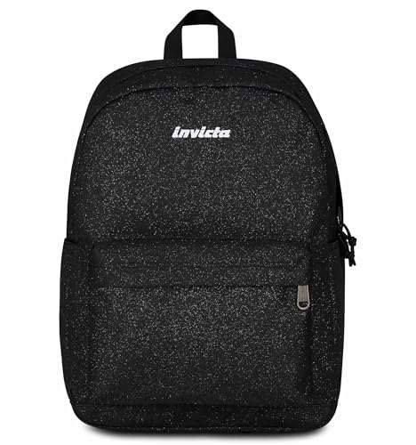 Invicta Zaino Scuola Carlson, Nero Scintillante, Mono Scomparto Con Tasca Per Pc E Tasca Per Borraccia, 24 Lt, Scuola Media E Superiore, Zaino Ragazza