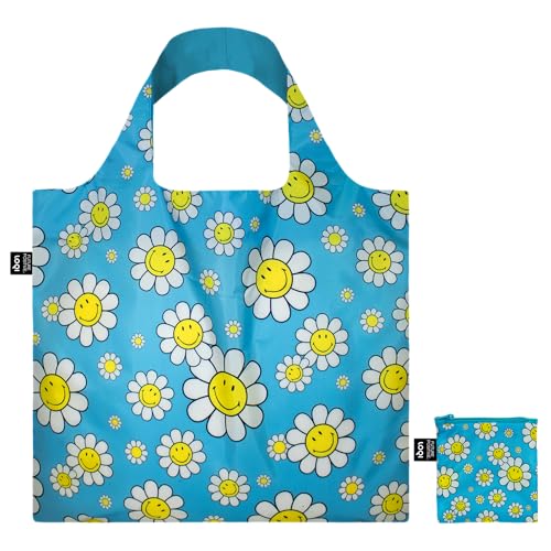 Loqi Smiley Flowers Aquarius Borsa Riciclata, Blu Acqua, Blu Acqua, Contemporaneo, Blu Acqua, Contemporaneo