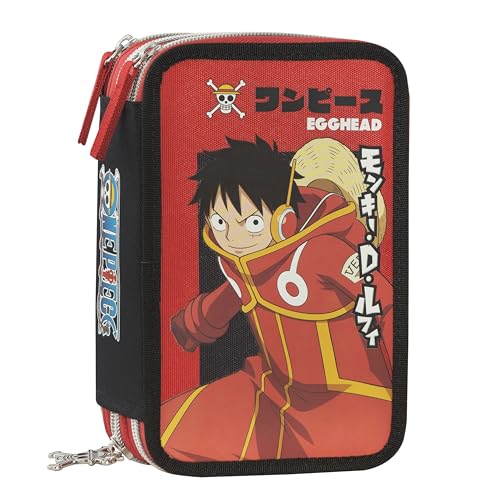 Franco Cosimo Panini One Piece - Astuccio Scuola Ufficiale One Piece, Astuccio 3 Scomparti Bambino E Bambina Con Set Cancelleria, Penna Cancellabile B