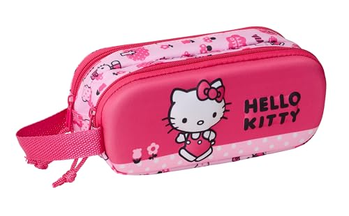 Safta Hello Kitty 3D - Astuccio Doppio 3D, Astuccio Per Bambini, Ideale Per Bambini In Età Scolastica, Comodo E Versatile, Qualità E Resistenza, 21 X