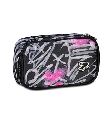 Seven Portapenne Scuola Round Plus Big, Nero Fucsia, Con Organizzazione Interna Per Penne E Matite, Accessori Zaino Scuola, Scuola Media E Superiore,