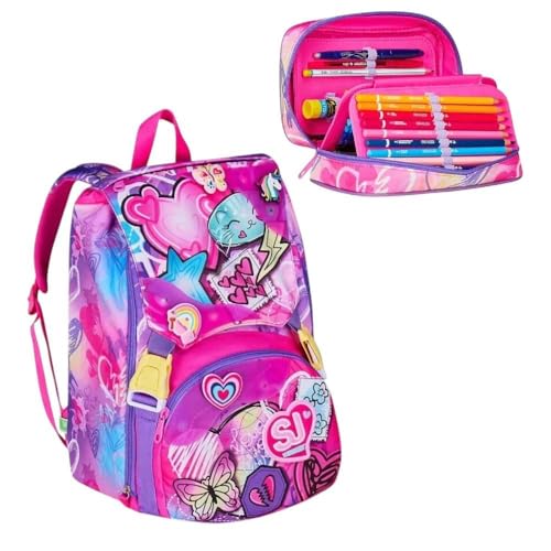 Varzi Seven School Pack Tinypatch Girl: Zaino Sdoppiabile Big + Astuccio Speed Pad Completo, Stile E Praticità Per La Scuola 1956