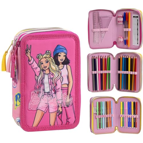 Cerdá Life'S Little Moments Giotto Barbie - Astuccio Con Accessori Con Matite, Pennarelli E Penne | Astuccio Scolastico Completo Triplo Con Disegno Di