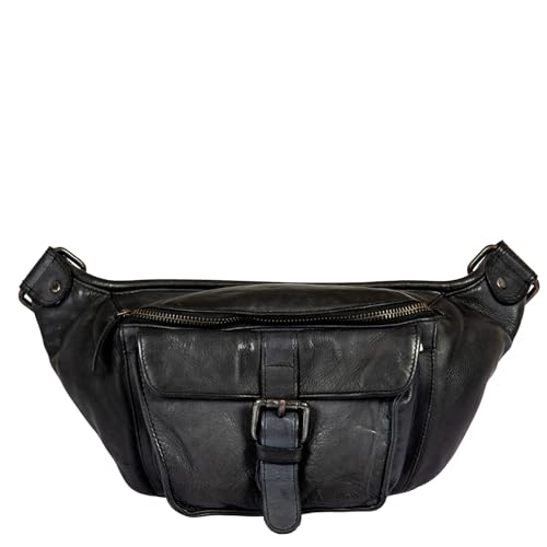 Avirex, Collezione Bell, Marsupio In Pelle Da Uomo – Stile Vintage, Vera Pelle Tamponata A Mano, Tasche Con Zip E Bottone – Cintura Regolabile Per Mas
