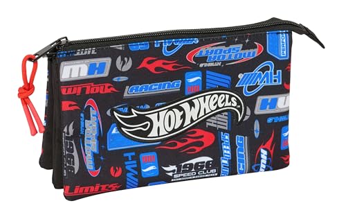 Safta Hot Wheels - Astuccio Triplo, Astuccio Per Bambini, Ideale Per Bambini In Età Scolastica, Comodo E Versatile, Qualità E Resistenza, 22 X 3 X 12