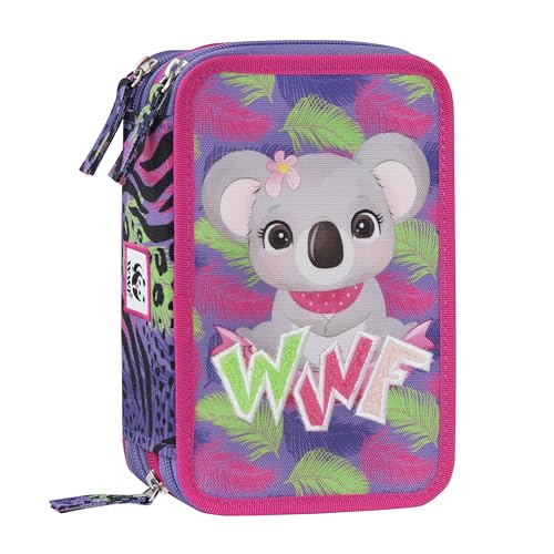Franco Cosimo Panini Wwf - Astuccio Scuola Ufficiale Wwf, Astuccio 3 Scomparti Bambino E Bambina Con Set Cancelleria, Penna Cancellabile Blu E Pratica