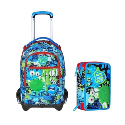 Varzi Seven School Pack Fantasys Boy: Trolley Jack 3Wd + Astuccio Triplo 3 Zip Completo 45 Pezzi, Stile E Praticità Per La Scuola 1956